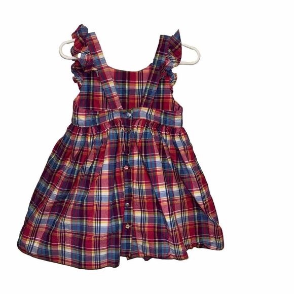 Ralph Lauren Dress Plaid 18 Month Ruffle Sleeves V Back Button Lined Cotton - Picture 2 of 5